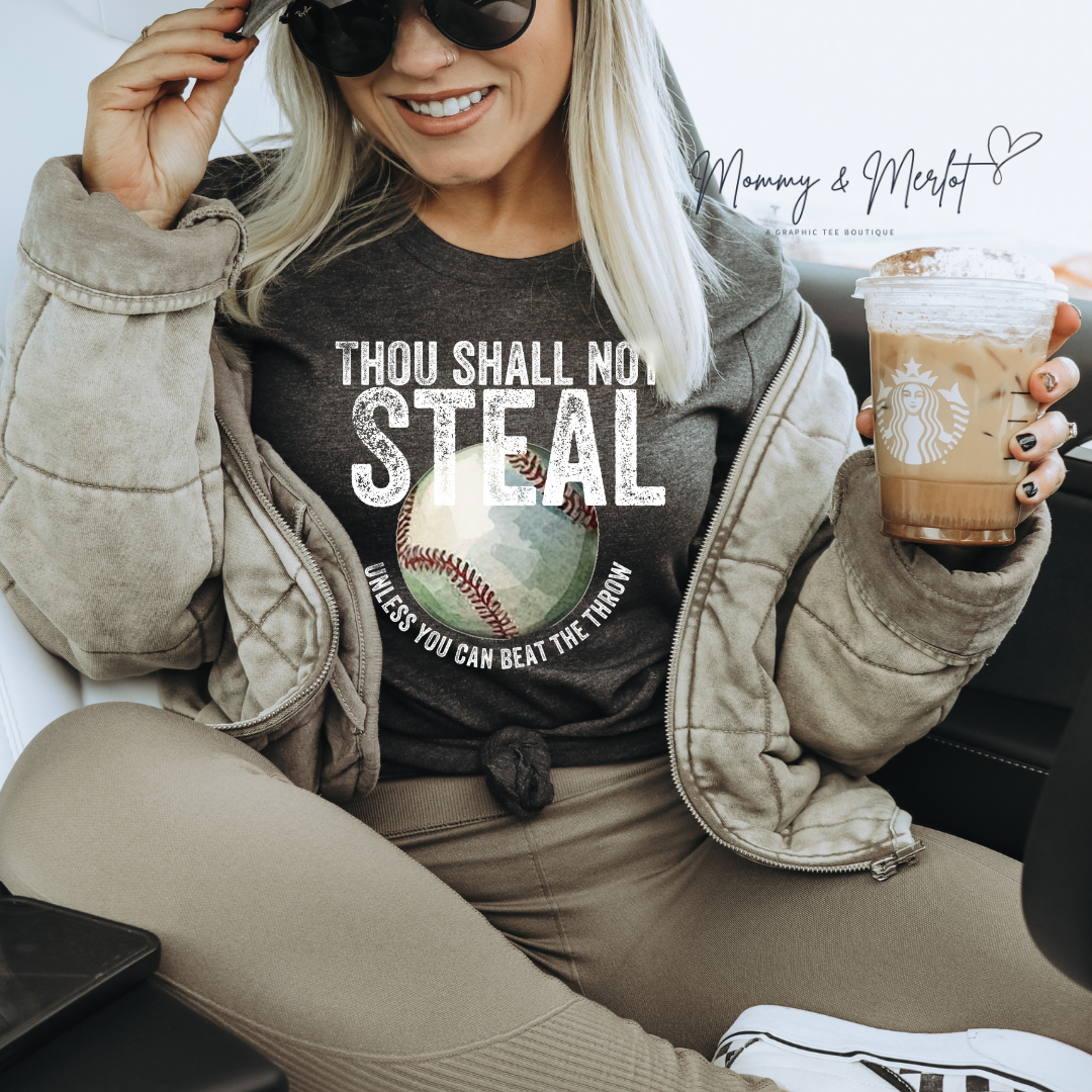 “Thou Shall Not Steal… Unless You Can Beat the Throw” Baseball Tee | Comfort Colors
