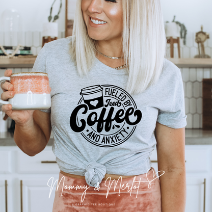 Fueled by Iced Coffee & Anxiety • Coffee & Chaos Comfort Colors Tee
