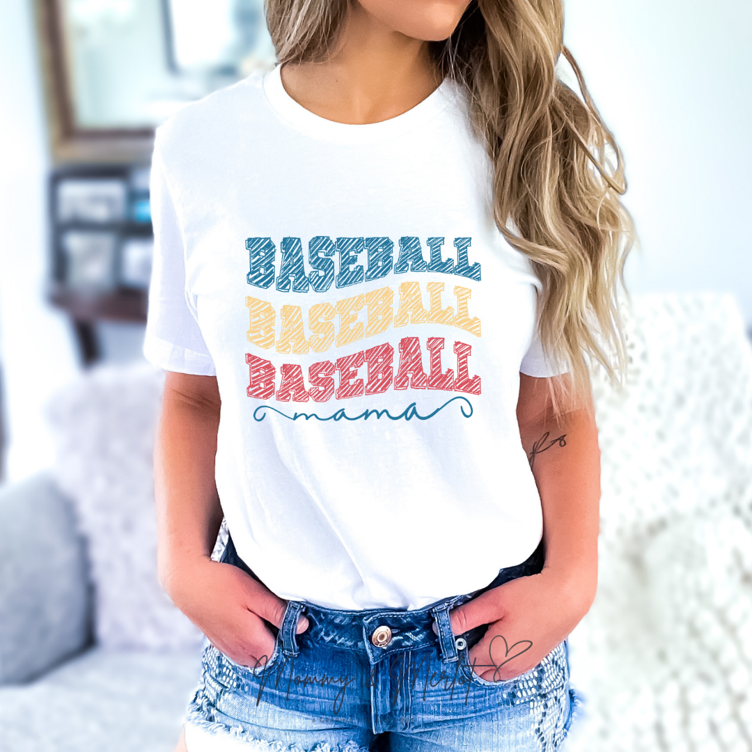 Baseball Mama Retro Scribble • Gildan Softstyle Tee